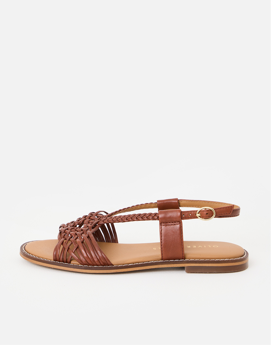 Brown Plaited Twist Leather Sandals